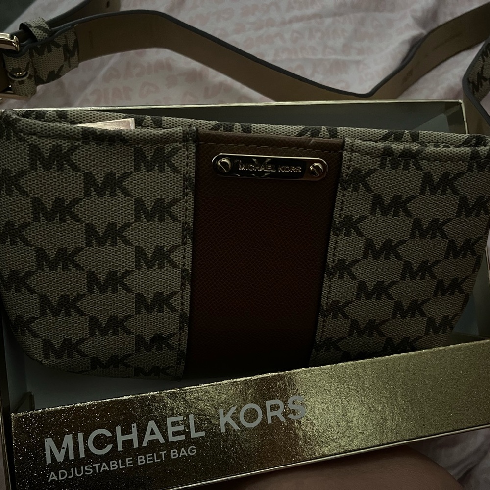 Michael Kors Signature Belt Bag in Brown and Cream